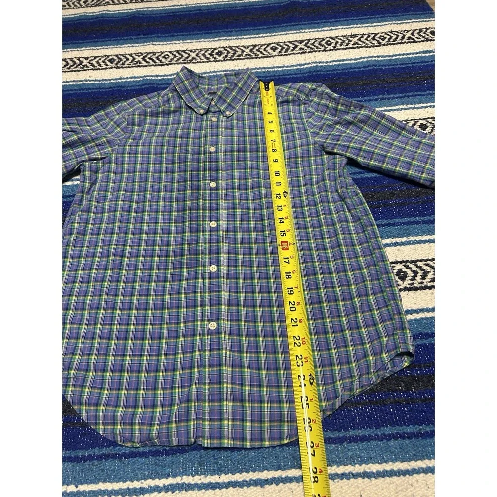 Ralph Lauren Youth Large 14-16 Blue Green Plaid Button Down Shirt Pony Logo